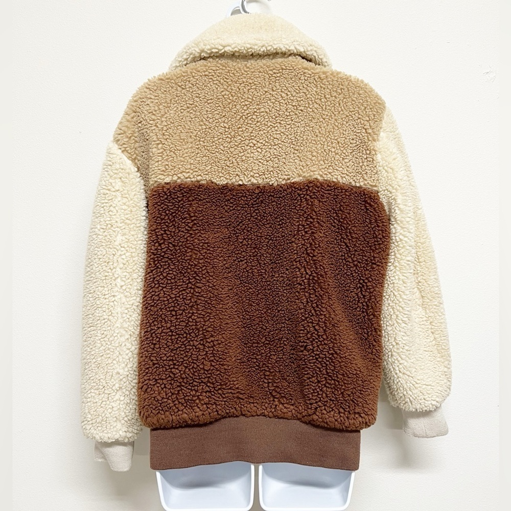 Aritzia Wildred Free Womens Multicolor Brown Tan Teddy Bear Zip Up Bomber Jacket - Picture 5 of 11